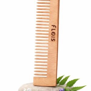 FLOIS Kacchi Neem Wood Comb 5.5 Inch | Handmade Herbal Comb Soaked in 17 Herbs & Sesame Oil | Anti Static Hair Comb for Unisex | Reduces Hair Fall, Dandruff, Frizz Control
